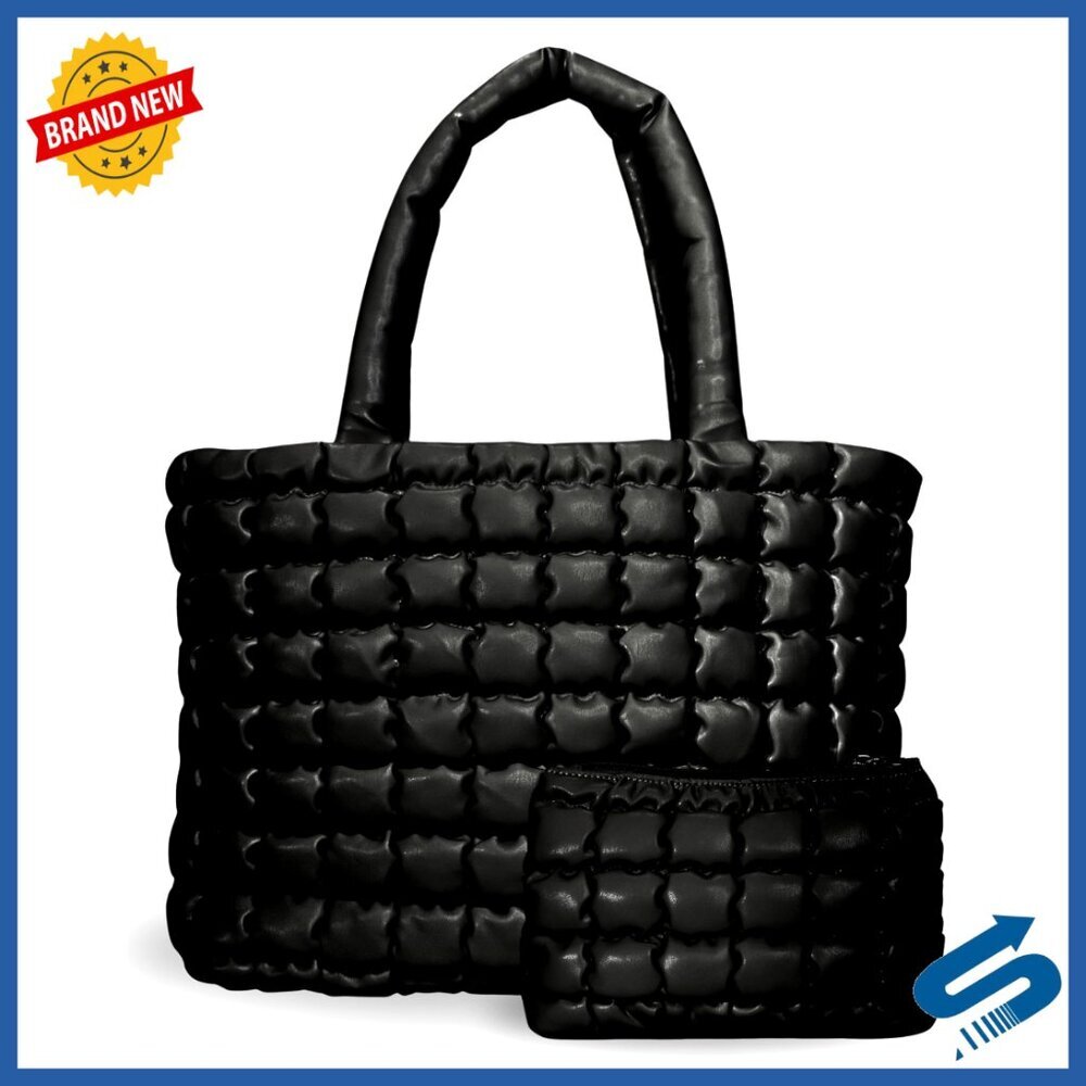 Puffer Tote Bag with Insert Pouch, Quilted Shoulder Bag for Women